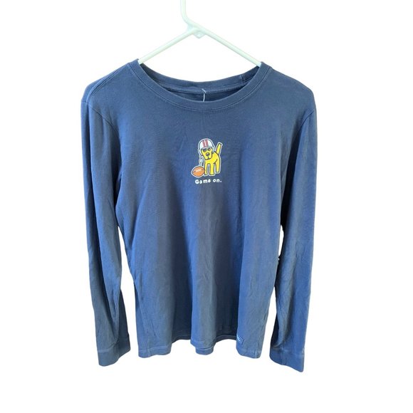 Life is Good Womens Size M Blue Long Sleeve TShirt Tee Shirt Top Gam On Dog Foot - Picture 1 of 3